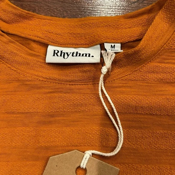 NWT Rhythm Dobby Striped Long Sleeve Shirt Orange Mens Size Medium Pocket - Picture 4 of 8